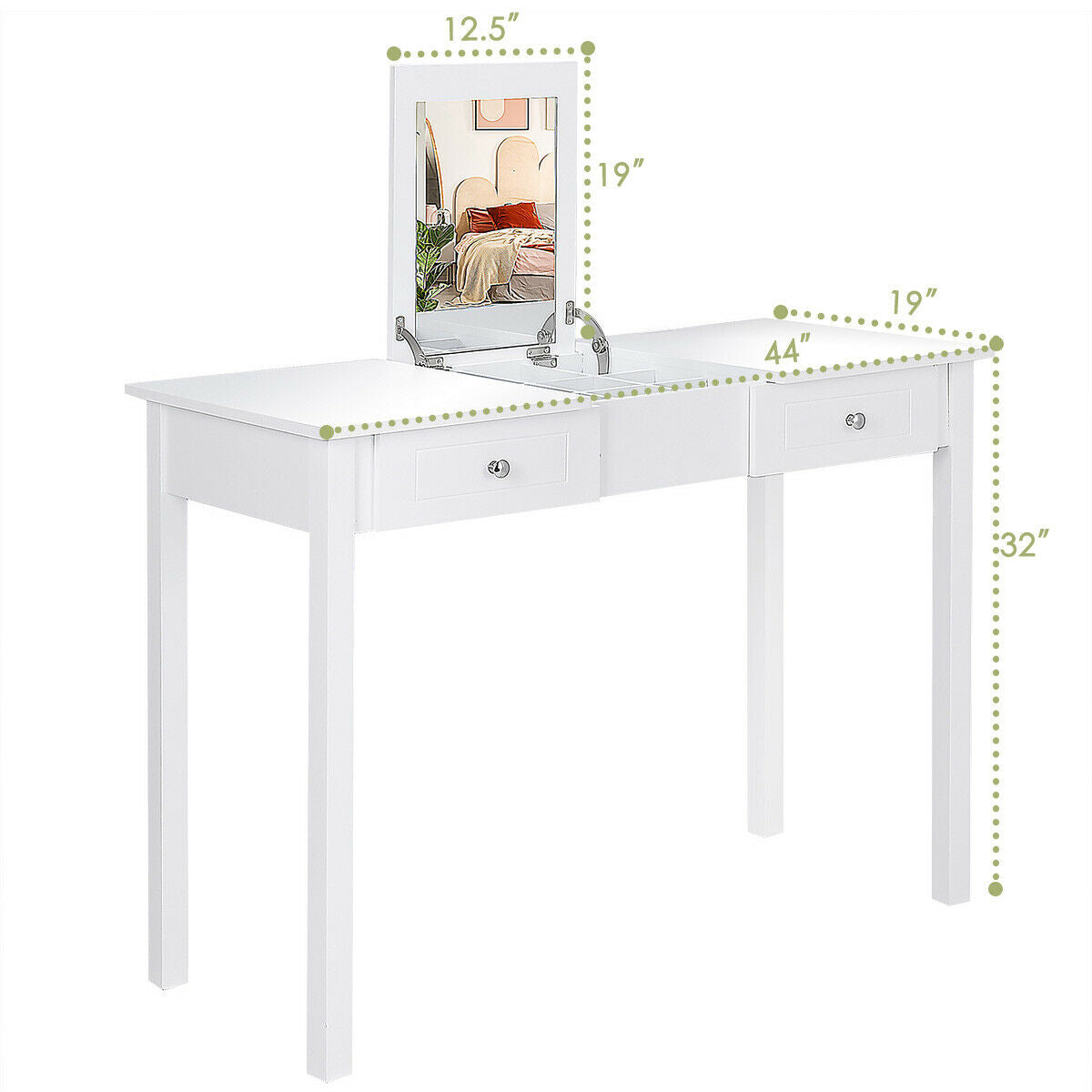 Modern Vanity Dressing Table with 1 Flip Top Mirror and 2 Drawers