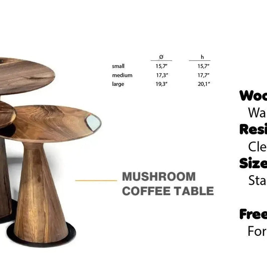 Mushroom Side & End table Made of Walnut and Epoxy Resin