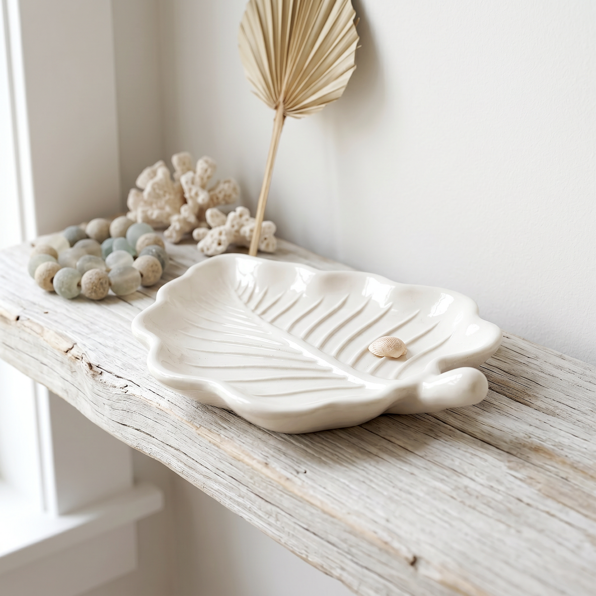 Elm Leaf Decorative Tray, Gypsum White 6