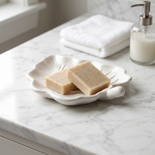 Elm Leaf Decorative Tray, Gypsum White 6"