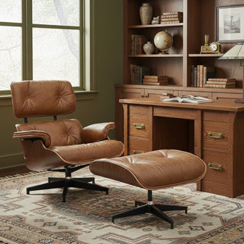 Luxury Lounge / Office Chair with Ottoman – Top Grain Leather
