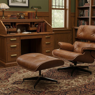 Luxury Lounge / Office Chair with Ottoman – Top Grain Leather