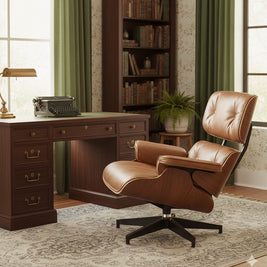 Luxury Lounge / Office Chair with Ottoman – Top Grain Leather