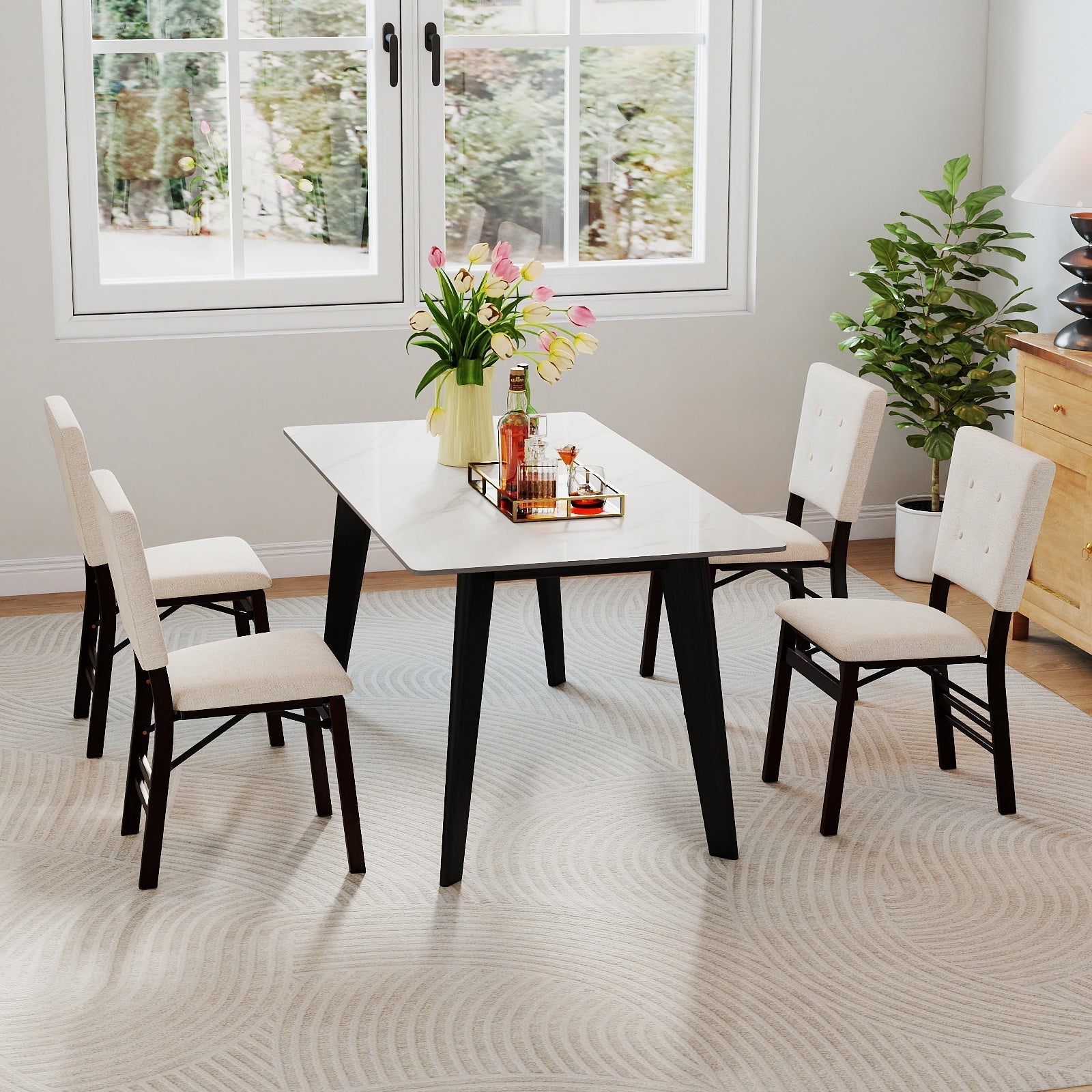 Foldable Dining Chair Set of 4 Armless Kitchen Chair with Padded Seat and Tilt Backrest