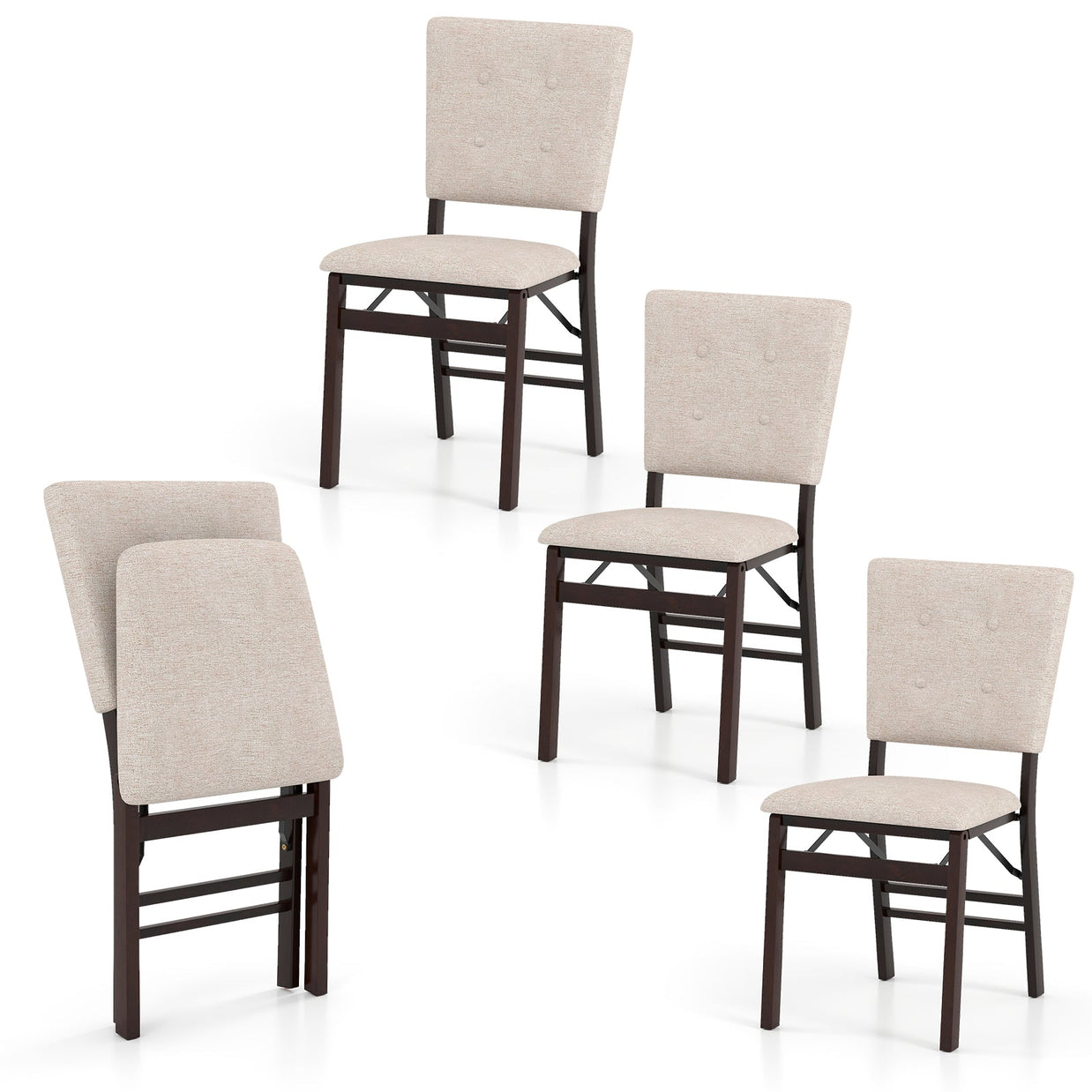 Foldable Dining Chair Set of 4 Armless Kitchen Chair with Padded Seat and Tilt Backrest