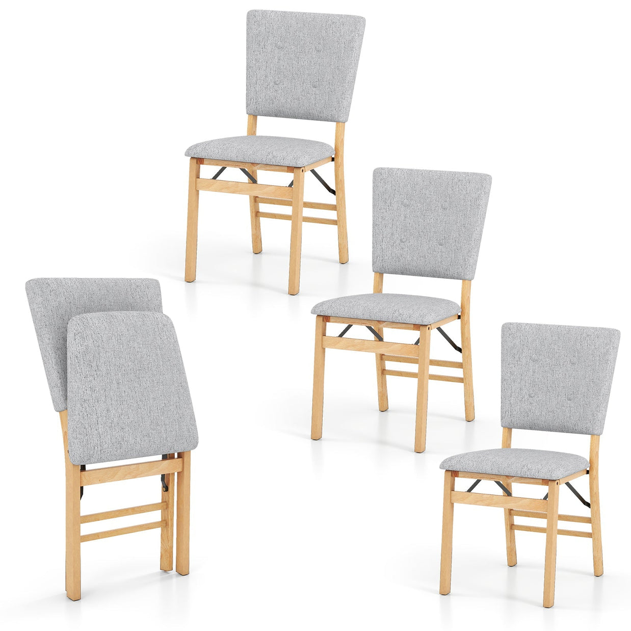 Foldable Dining Chair Set of 4 Armless Kitchen Chair with Padded Seat and Tilt Backrest