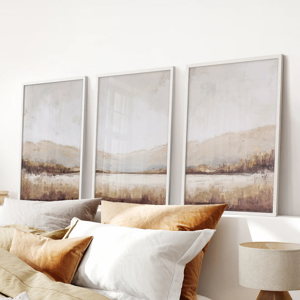 Neutral Beige Brown Landscape Tryptich. Set of 3 Art Prints