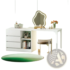 White Modern L-shaped Makeup Vanity with Lighted Mirror
