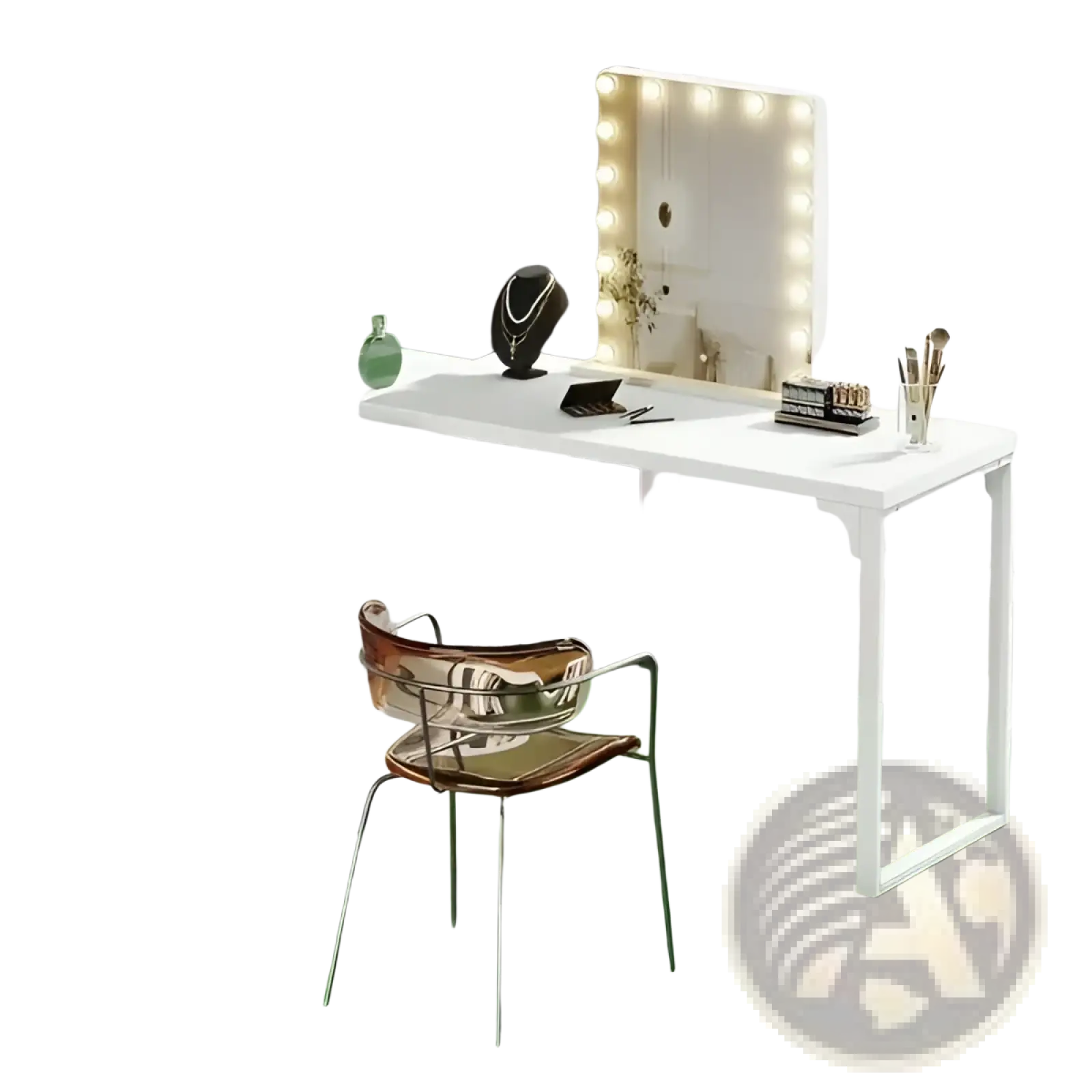 White Modern L-shaped Makeup Vanity with Lighted Mirror