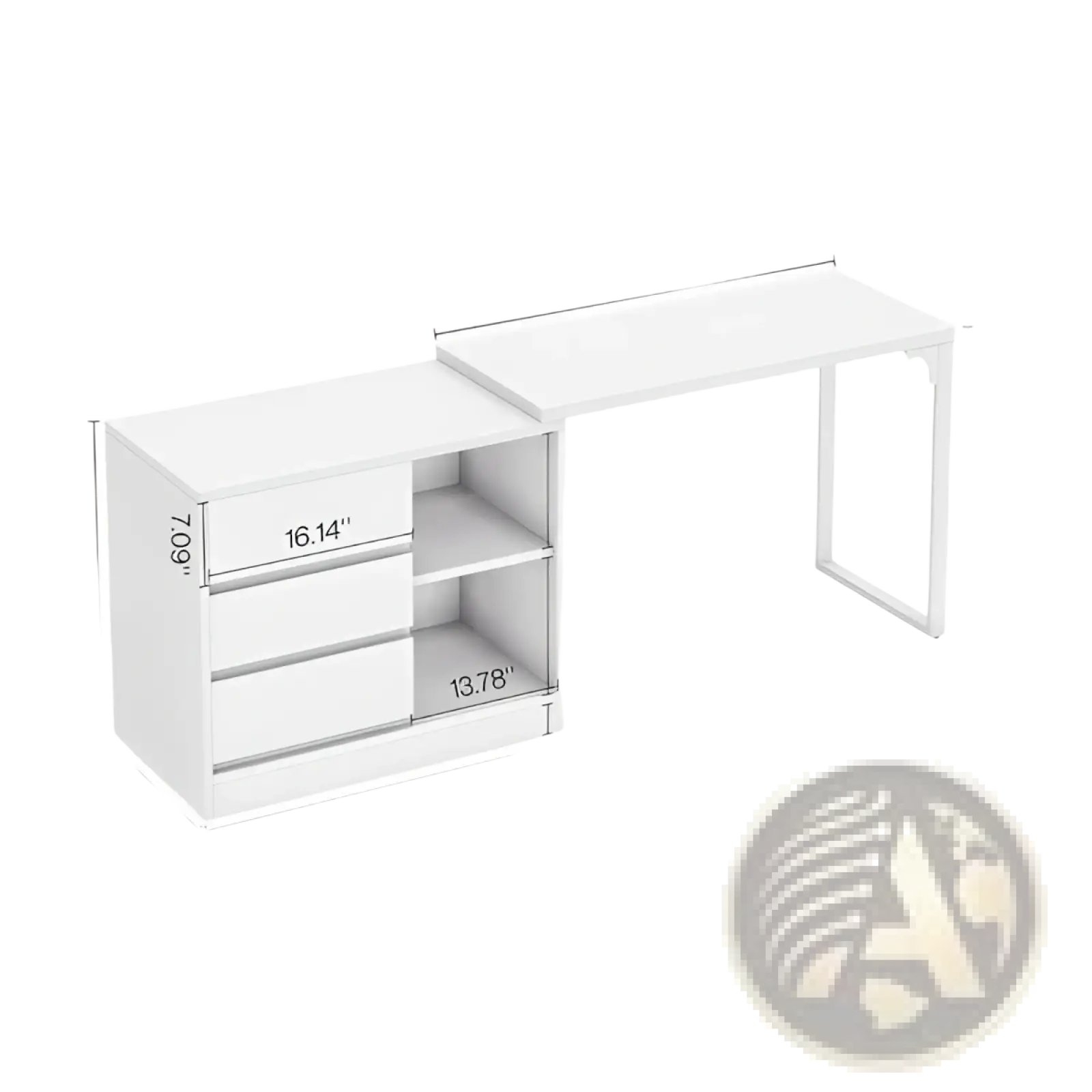 White Modern L-shaped Makeup Vanity with Lighted Mirror