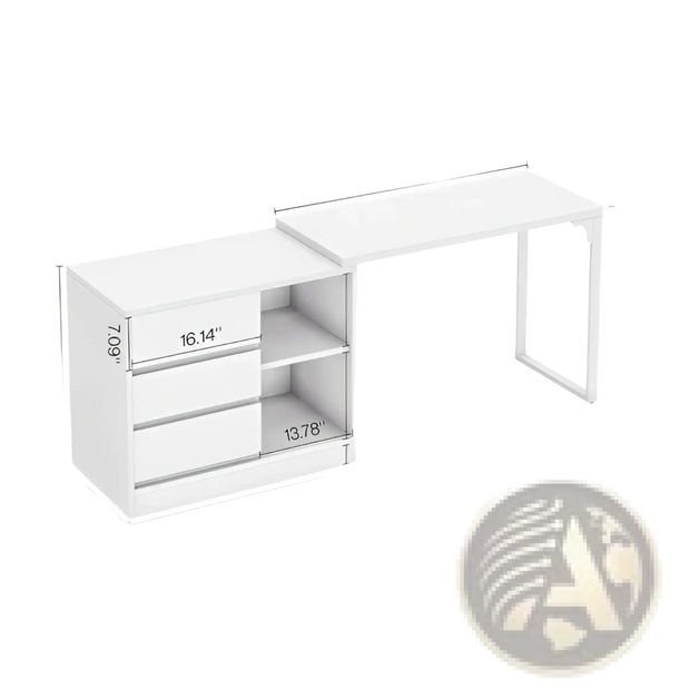 White Modern L-shaped Makeup Vanity with Lighted Mirror