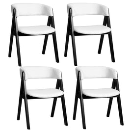 Wooden Dining Chair Set of 4 Mid-Century Modern Sherpa Upholstered Kitchen Dining Room Chairs