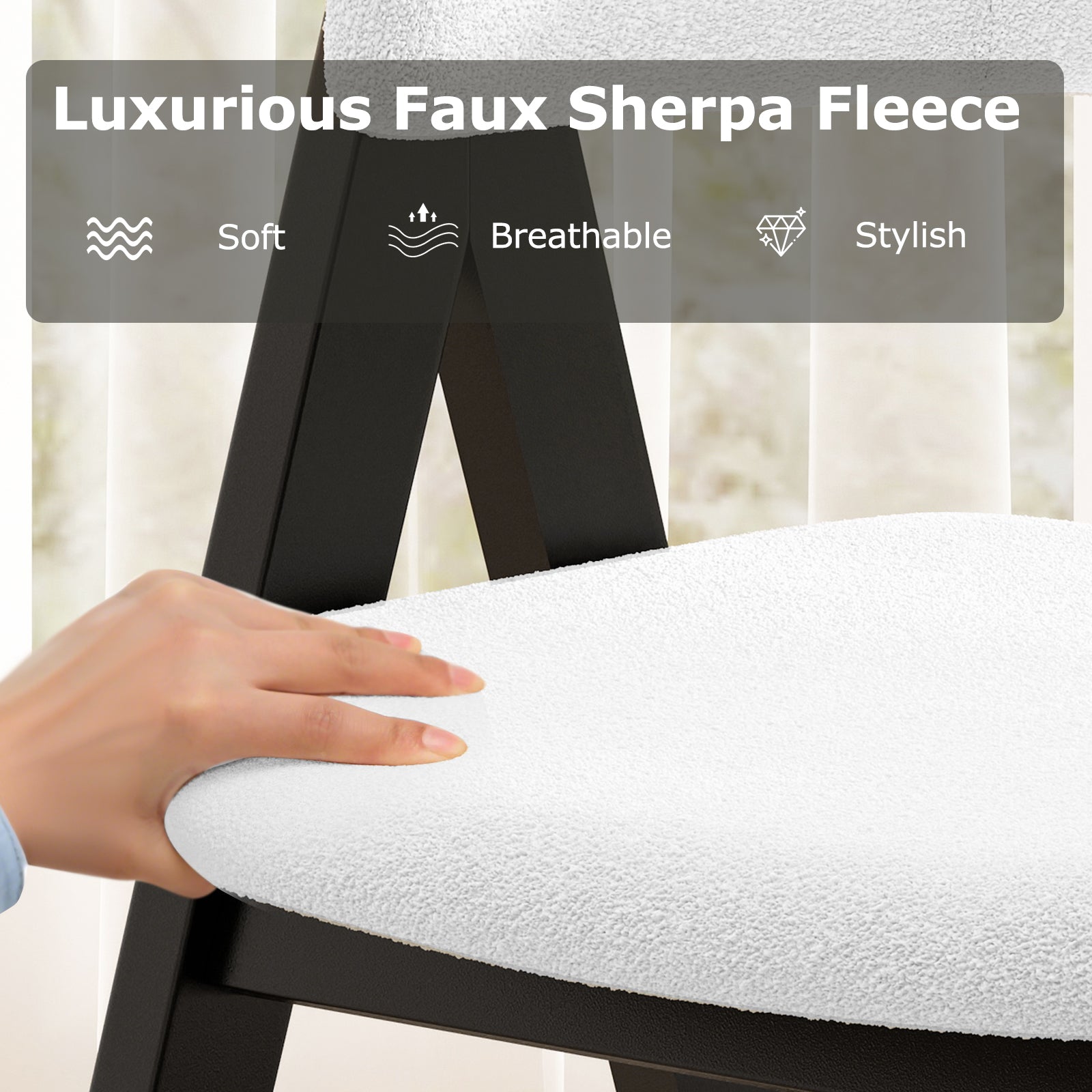 Wooden Dining Chair Set of 4 Mid-Century Modern Sherpa Upholstered Kitchen Dining Room Chairs