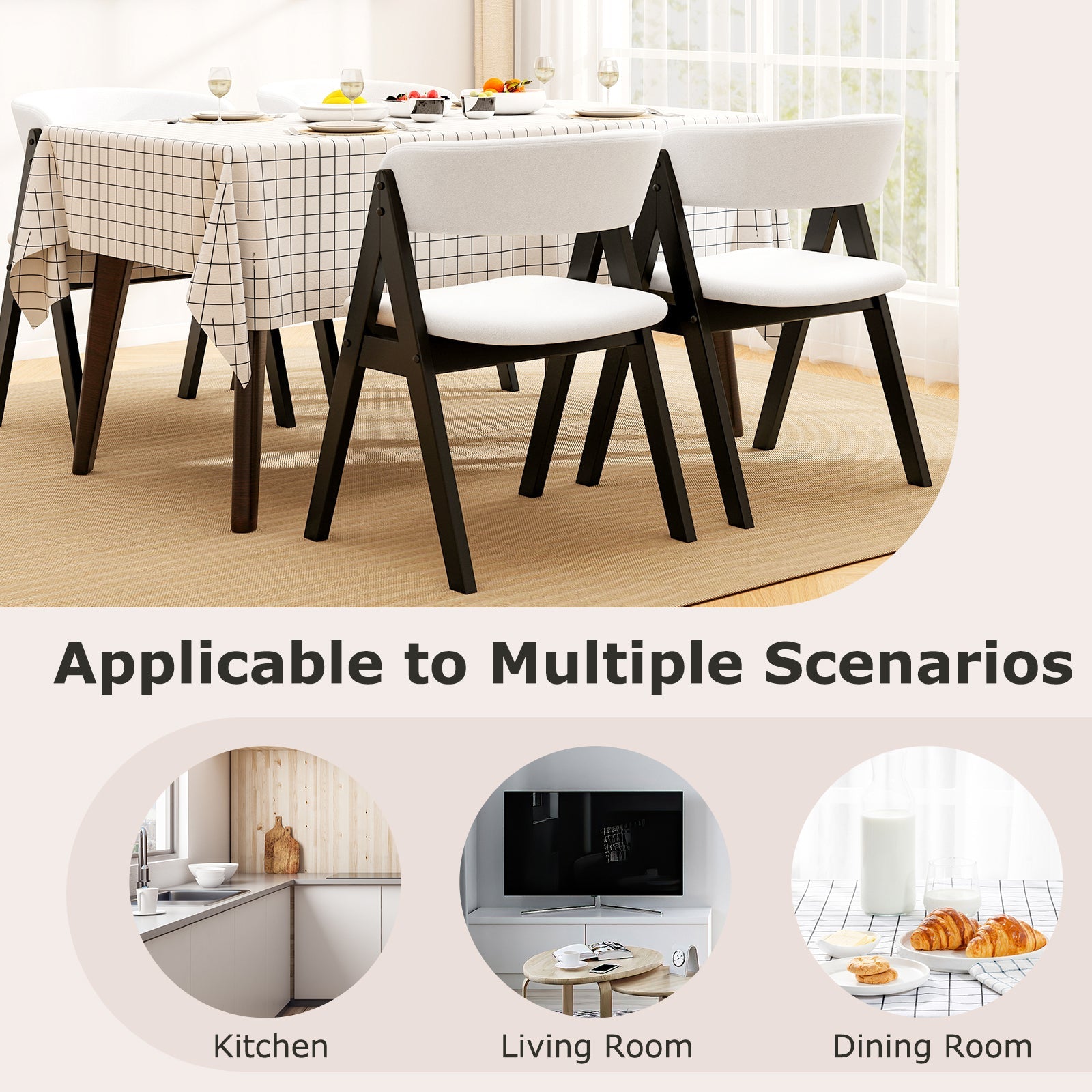 Wooden Dining Chair Set of 4 Mid-Century Modern Sherpa Upholstered Kitchen Dining Room Chairs