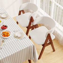 Wooden Dining Chair Set of 4 Mid-Century Modern Sherpa Upholstered Kitchen Dining Room Chairs