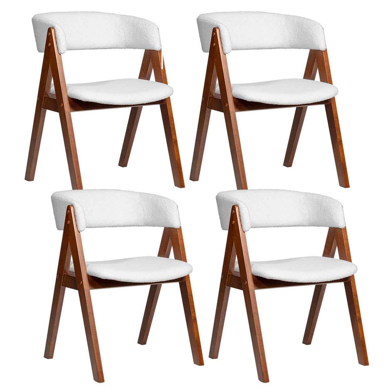 Wooden Dining Chair Set of 4 Mid-Century Modern Sherpa Upholstered Kitchen Dining Room Chairs