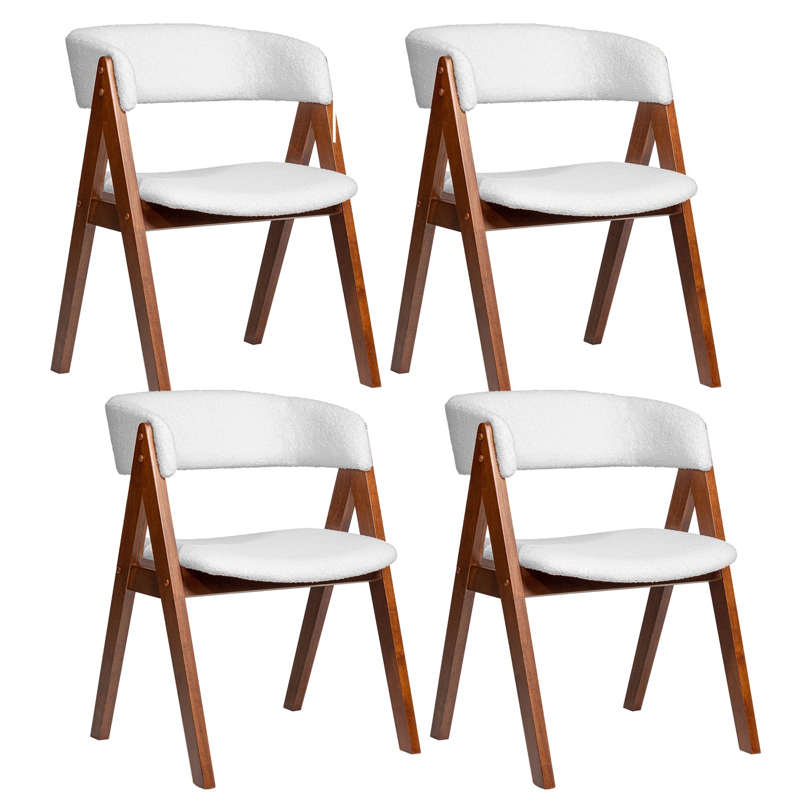 Wooden Dining Chair Set of 4 Mid-Century Modern Sherpa Upholstered Kitchen Dining Room Chairs