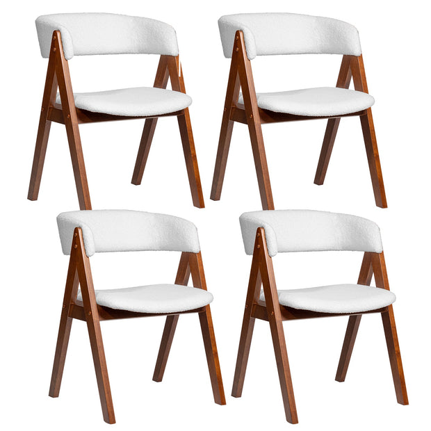 Wooden Dining Chair Set of 4 Mid-Century Modern Sherpa Upholstered Kitchen Dining Room Chairs