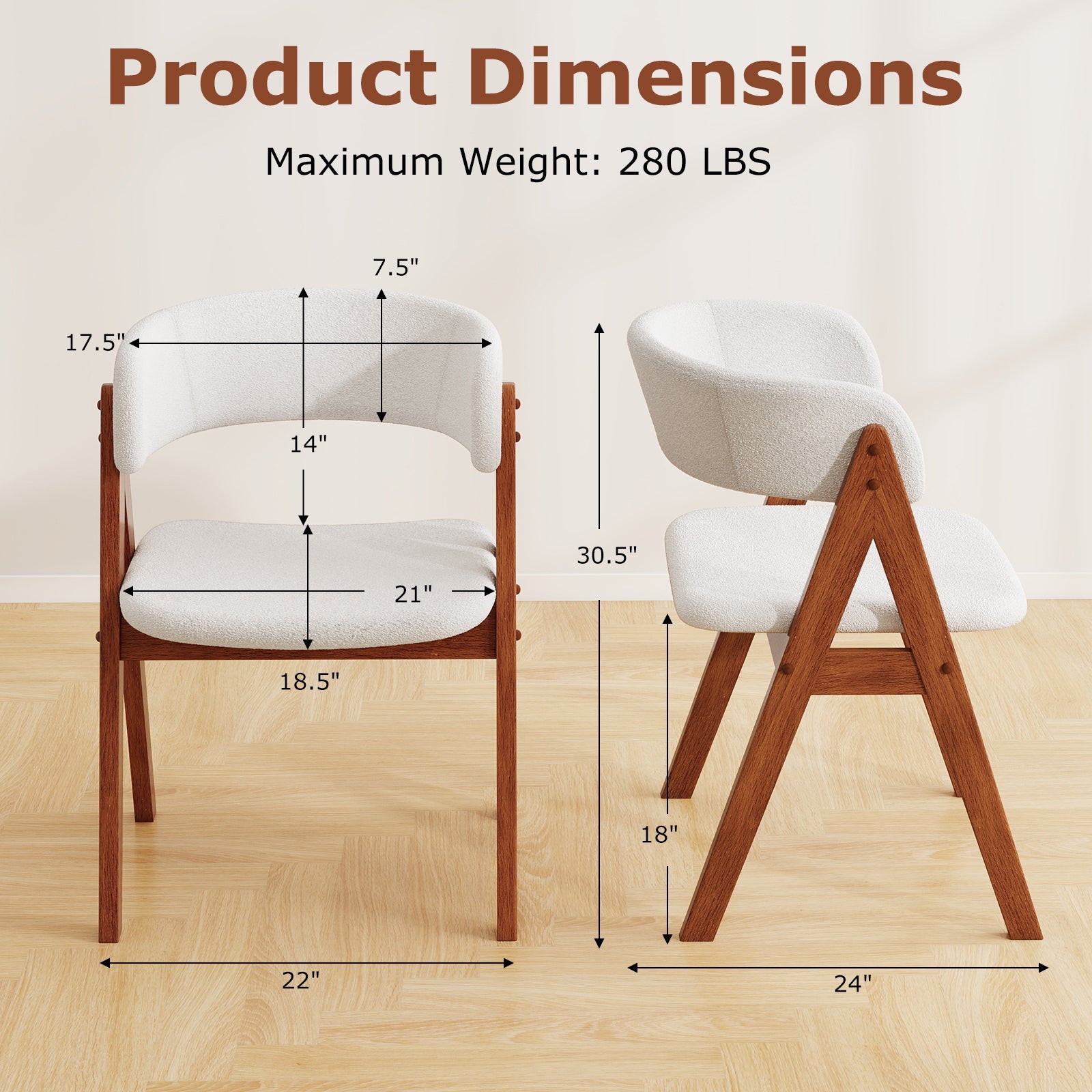 Wooden Dining Chair Set of 4 Mid-Century Modern Sherpa Upholstered Kitchen Dining Room Chairs
