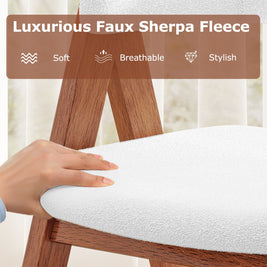 Wooden Dining Chair Set of 4 Mid-Century Modern Sherpa Upholstered Kitchen Dining Room Chairs