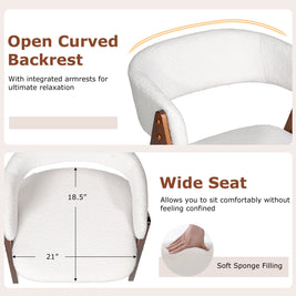 Wooden Dining Chair Set of 4 Mid-Century Modern Sherpa Upholstered Kitchen Dining Room Chairs